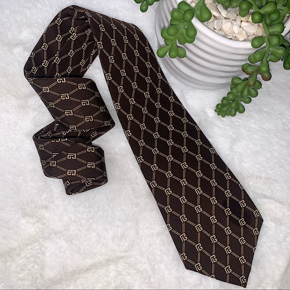 🆂🅾🅻🅳 PIERRE BALMAIN 100% Silk Brown Patterned Tie - Picture 2 of 9